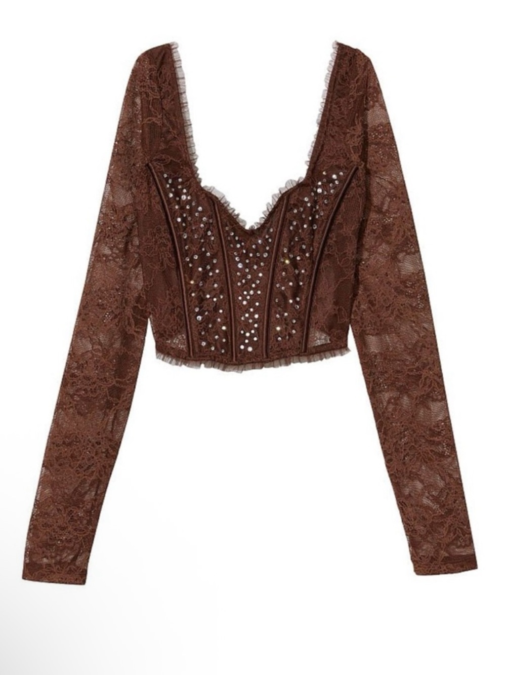 Victoria's Secret Brown Lace Corset Crop Top with Studs | S-DD | NWT
